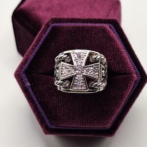 Swarovski Crystal Cross Statement Ring Size 8 Wide Band